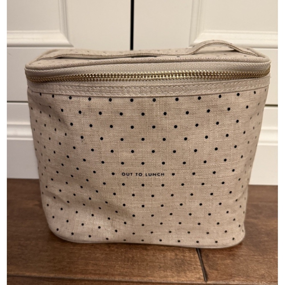 Kate Spade Out To Lunch Polka Dot Lunch Bag Cooler Tote Tan Black Gold Zip
